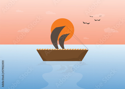 Side view a boat in a landscape vector