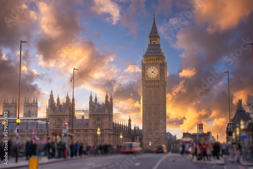 Big Ben and Houses of Parliament in London  UK. Colorful sunrise