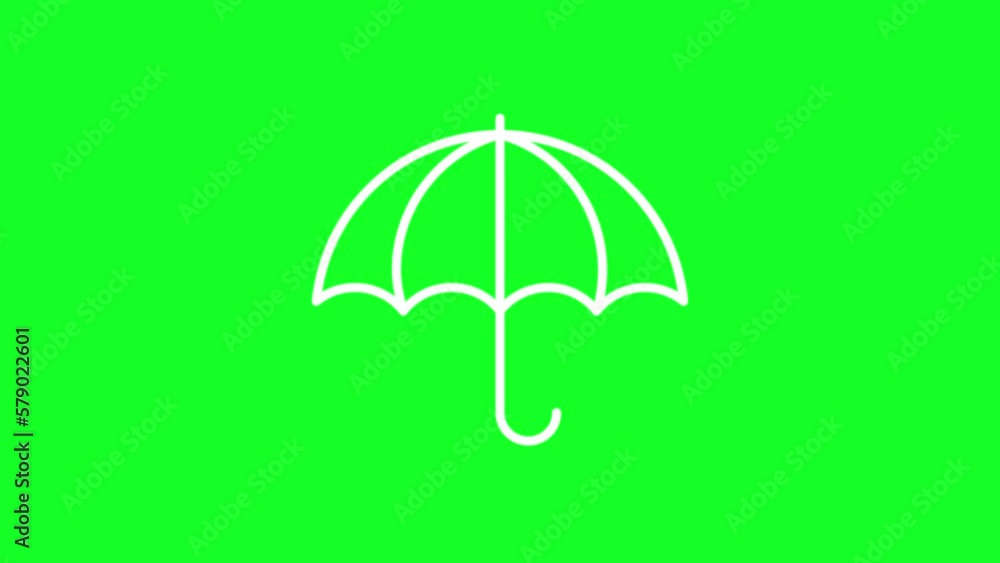 Animated umbrella white line icon. Rain protection accessory. Weather. Loop HD video with chroma key, alpha channel on transparent background, black solid background. Outline motion graphic animation Animated umbrella white line icon. Rain protection accessory. Weather. Loop HD video with chroma key, alpha channel on transparent background, black solid background. Outline motion graphic animation