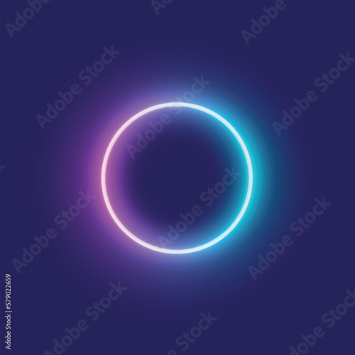 Neon circle shining on blue background