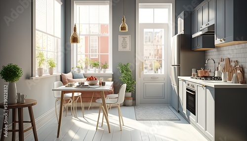 Modern home kitchen interior design, architecture design, Generative AI concept © TextureZen