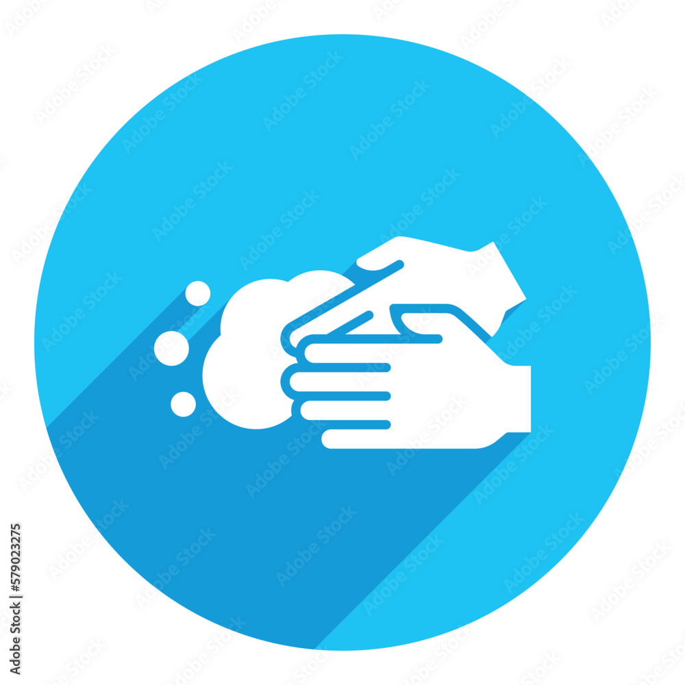 Hand washing icon. long shadow design. blue background. Hand washing icon. long shadow design. blue background.