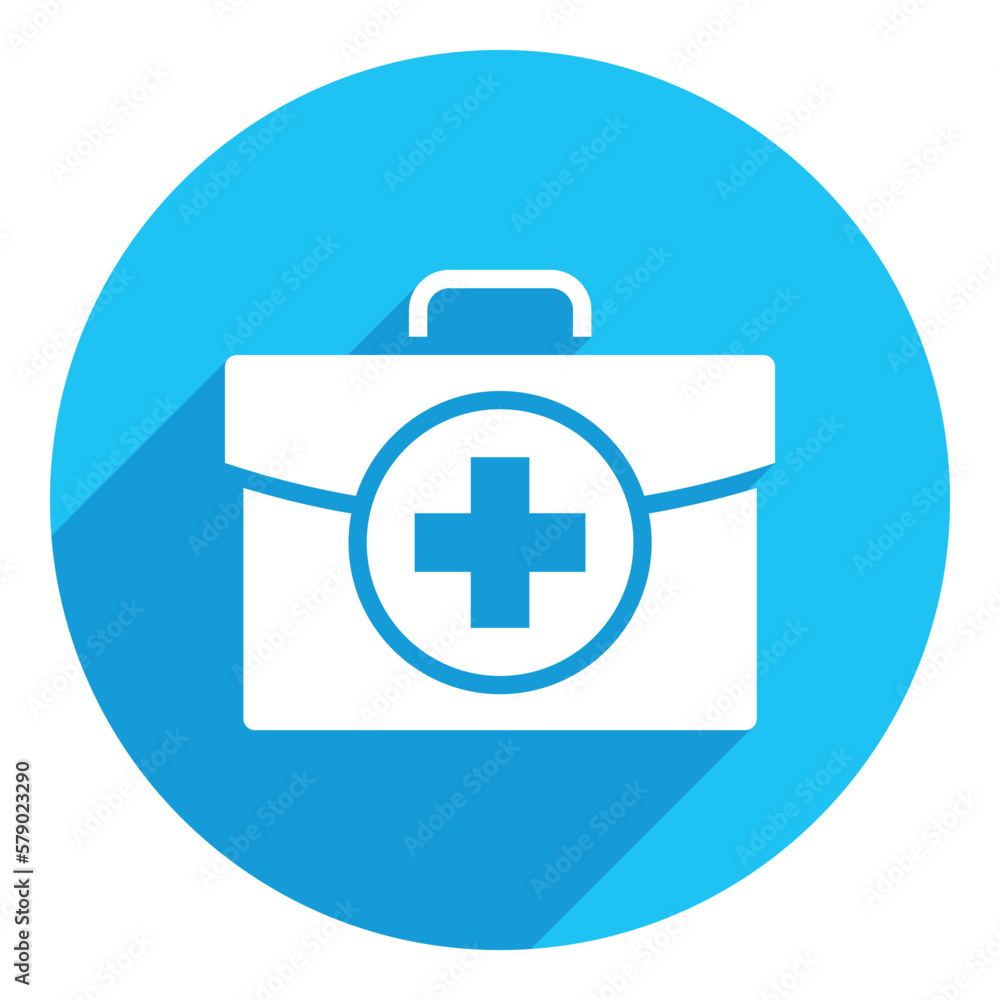 Health bag. flat icon. long shadow design. blue background. Health bag. flat icon. long shadow design. blue background.