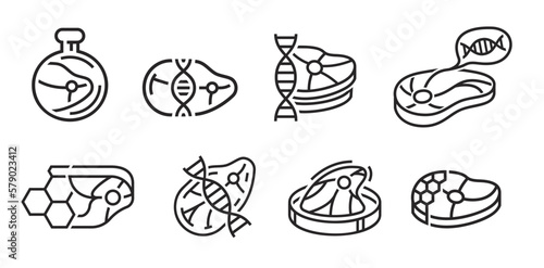 Lab grown meat signs. Editable vector illustration