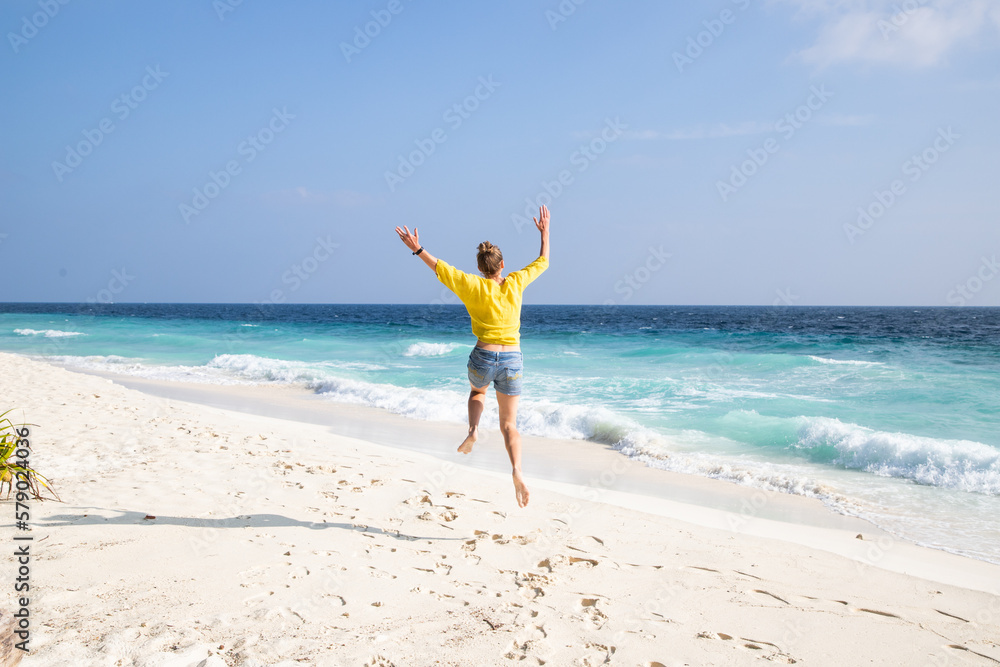 beautiful woman having fun on a tropical beach beautiful woman having fun on a tropical beach