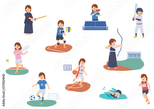 ユニフォームを着てスポーツをする女の子のイラスト