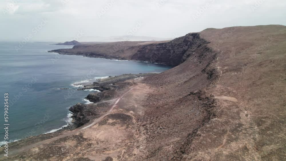 Drone overview of Lanzarote West Coast near Tenesar Drone overview of Lanzarote West Coast near Tenesar