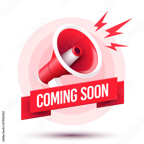 Megaphone Illustration And Banner With Text Coming Soon