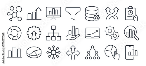 Data structure and analysis concept editable stroke outline icon isolated on white background flat vector illustration. Pixel perfect. 64 x 64.
