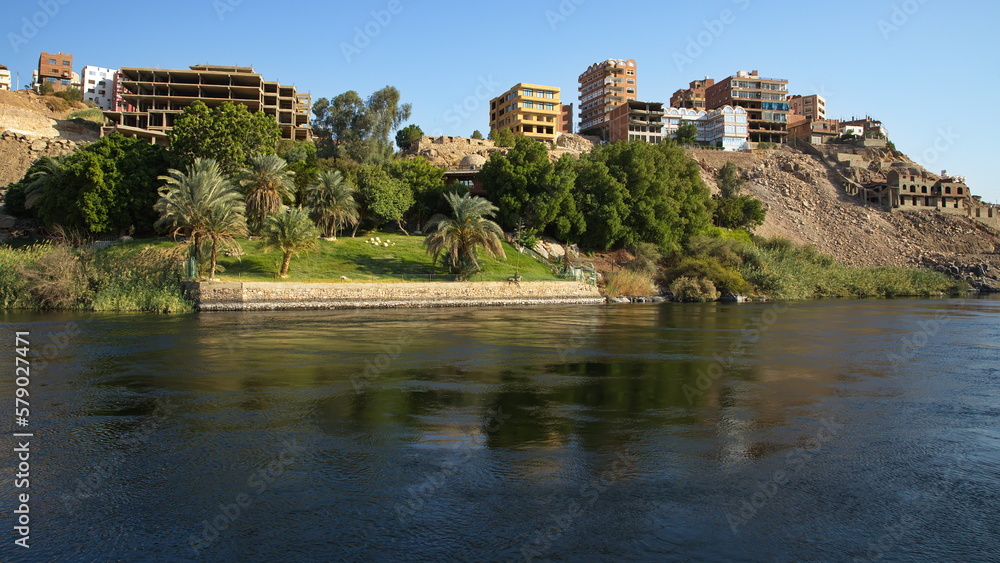Architecture on the east bank of Nile in Aswan in Egypt, Africa       
