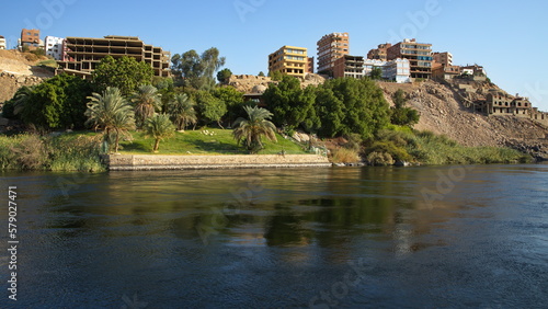 Architecture on the east bank of Nile in Aswan in Egypt, Africa 