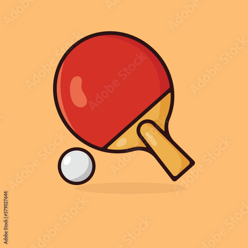 Red ping pong racket and ball cartoon vector icon. Table tennis sport equipment icon concept isolated vector illustration