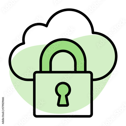 Padlock with cloud denoting vector design of cloud security