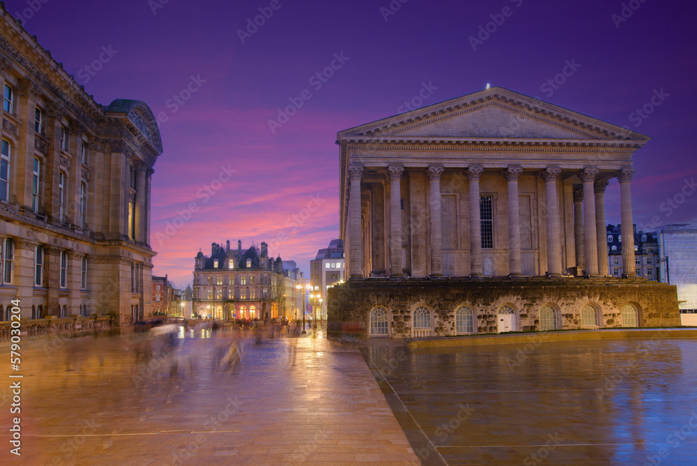 Birmingham Town Hall  situated in Victoria Square, Birmingham, England at sunset
