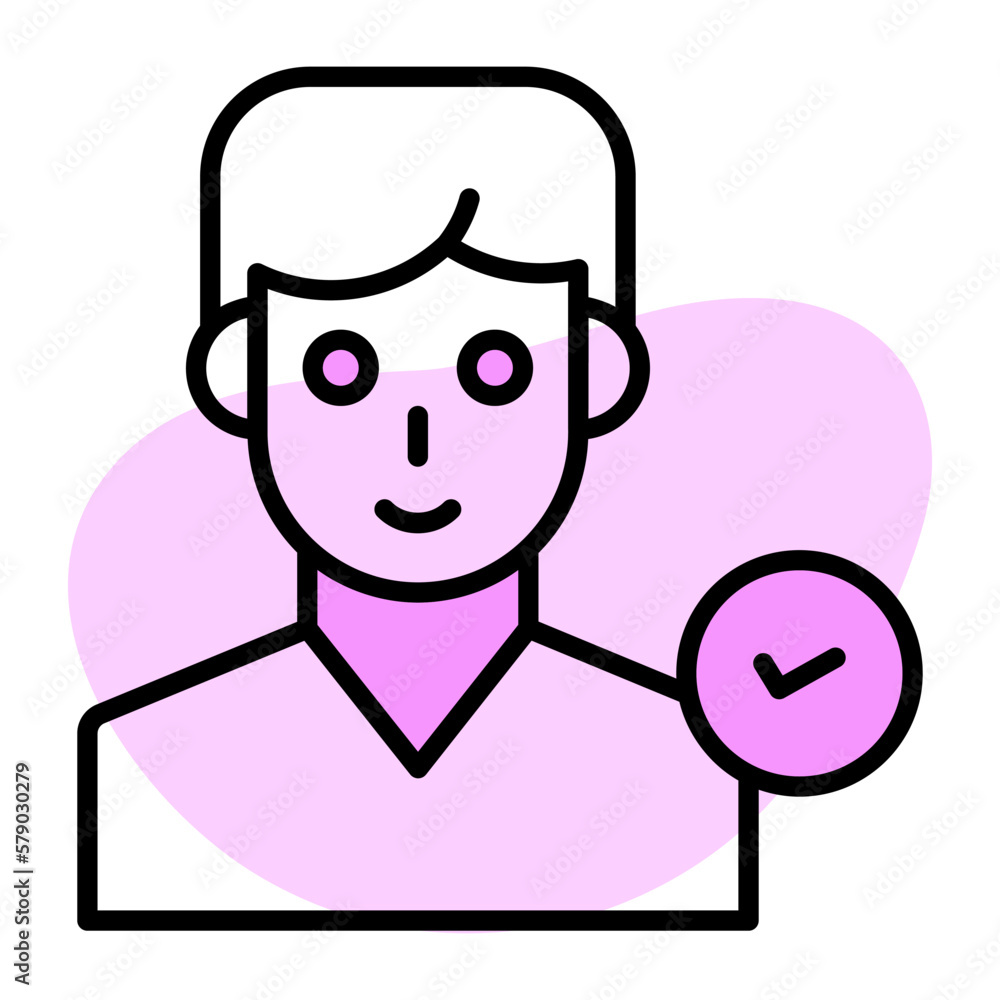 Person avatar with tick mark showing concept vector of verified user Person avatar with tick mark showing concept vector of verified user