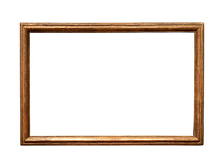 Vintage golden wood frame isolated on white background
