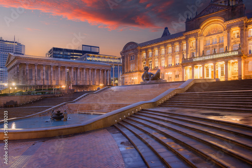 Birmingham Town Hall  situated in Victoria Square, Birmingham, England at sunset