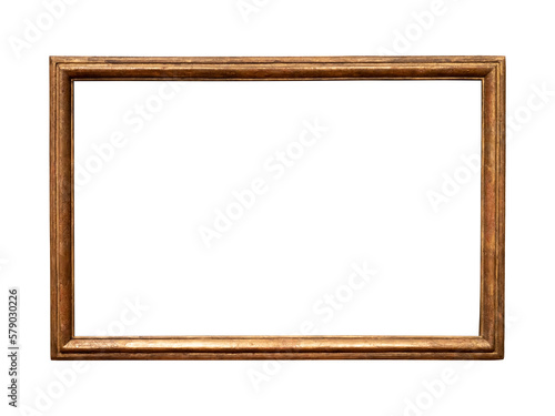 Vintage golden wood frame isolated on white background