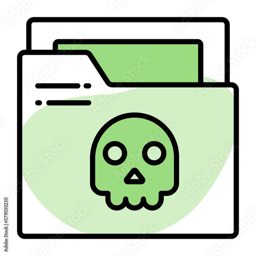 Skull on data folder denoting vector of infected folder, premium icon