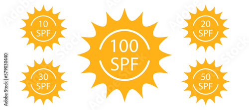 Sun with spf protect cosmetics cream vector icons