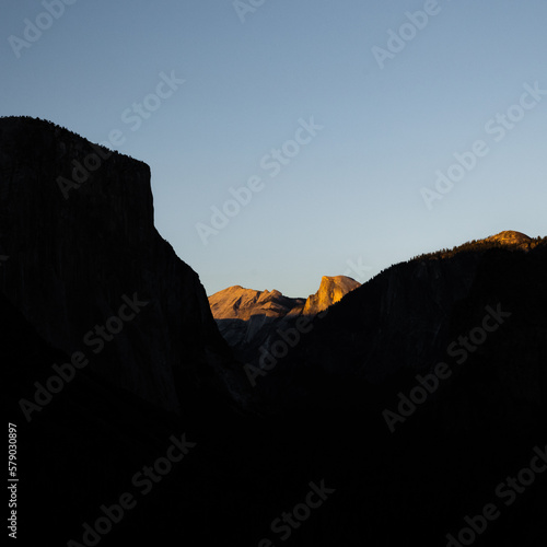 Evening Lights up Half Dome with the valley in shadows