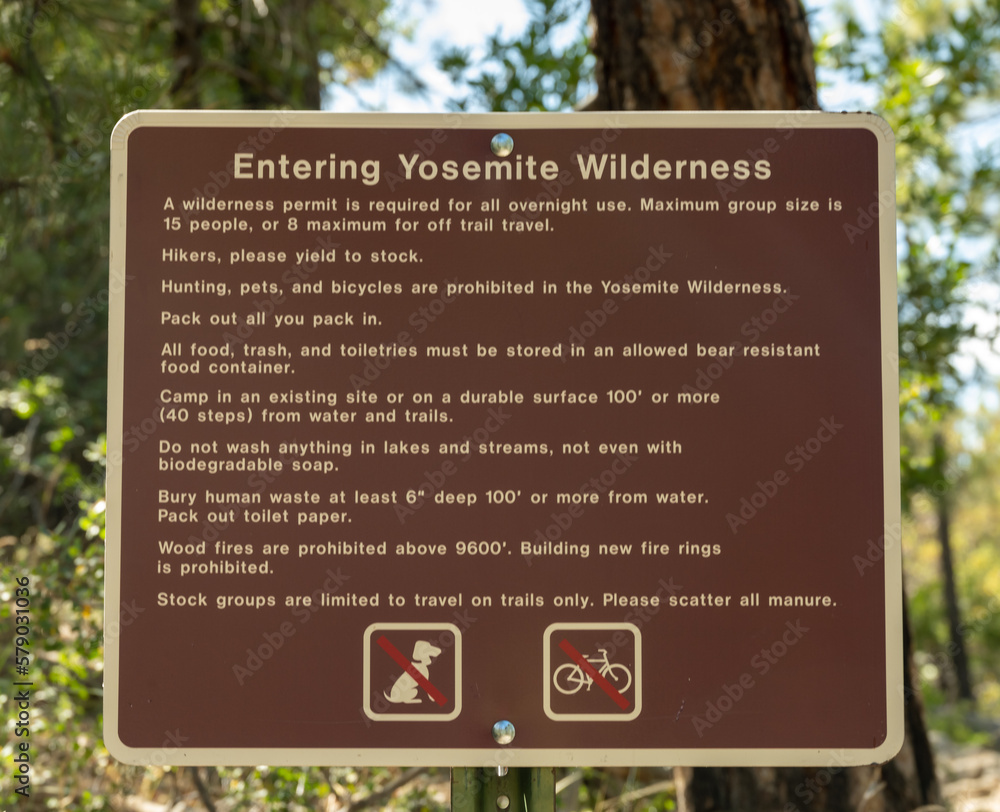 Entering Yosemite Wilderness Rules Sign