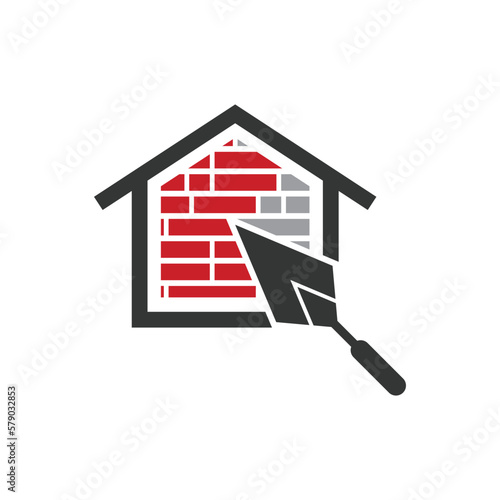 Trowel and brick style house logo vector illustration