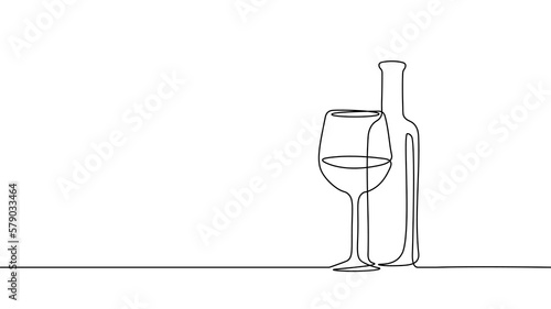 One line continuous vine bottle flass symbol concept. Silhouette of alcoholic drink vermouth. Digital white single line sketch drawing vector illustration