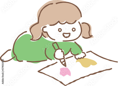 お絵かきをする幼稚園児のイラスト