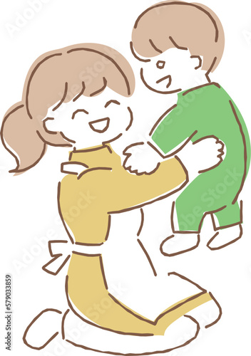 笑顔の保育士と幼児のイラスト