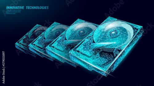 HDD hard disk drive file hardware. 3D low poly information storage record system IT technology computer vector illustration
