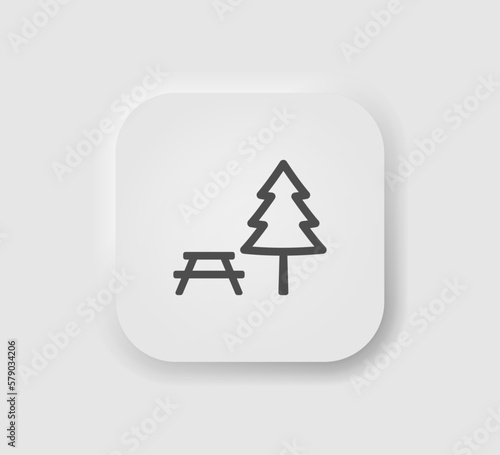 Outside area icon in neumorphism style. Icons for business, UI, UX. Picnic symbol. Terrace, backyard, rest area. Neomorphic style. Vector illustration.