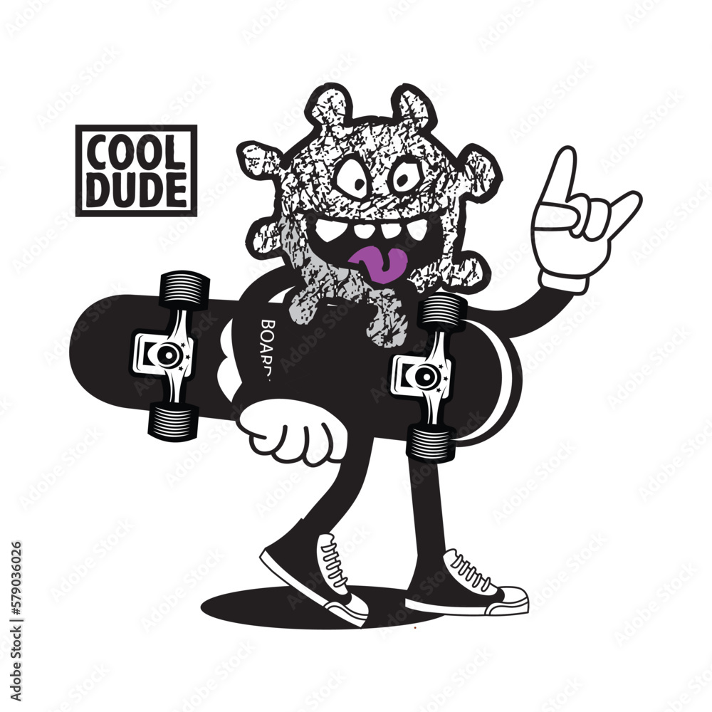 Vector illustration cartoon character skateboarding. Vector design for apparel prints, posters and other uses. Vector illustration cartoon character skateboarding. Vector design for apparel prints, posters and other uses.