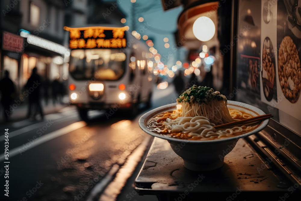 Ramen noodle with spicy sauce, ancient food. Generative AI