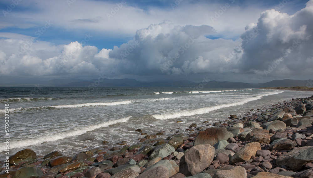 ireland, ring of Kerry, westcoast, westcoast, sea, ocean, waves, rocks, clouds, 