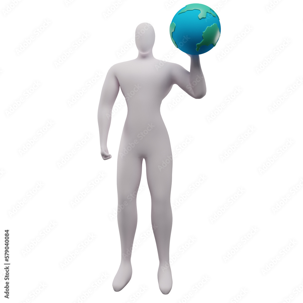 3d illustration of a stickman saving the earth by holding the earth in his left hand. 3d illustration of a stickman saving the earth by holding the earth in his left hand.