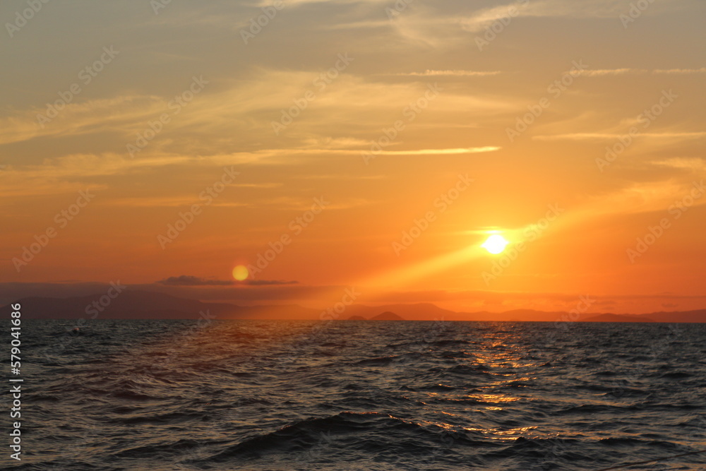 Sonnenuntergang, Meer, Wasser, Wellen, Himmel, Sonne
