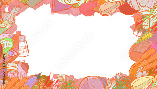 Background pattern abstract design texture. Health food and Table setting. Border frame, transparent background. Theme is about cutting board, in the leaves, cob, vitamin C, table set, bitter