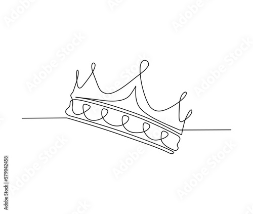Continuous one line drawing of royal crown. Simple king crown outline design. Editable active stroke vector.