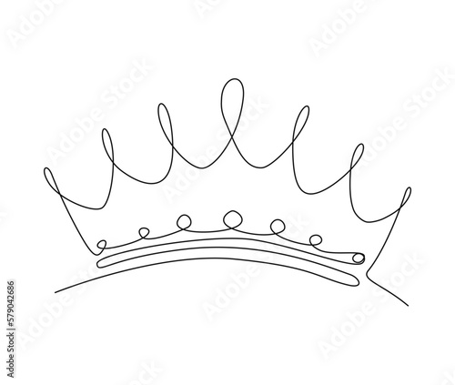 Continuous one line drawing of royal crown. Simple king crown outline design. Editable active stroke vector.