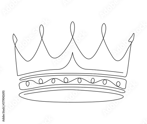 Continuous one line drawing of royal crown. Simple king crown outline design. Editable active stroke vector.