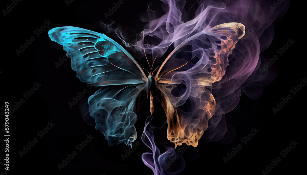 Fototapeta premium Neon illustration of a butterfly. Generative AI.
