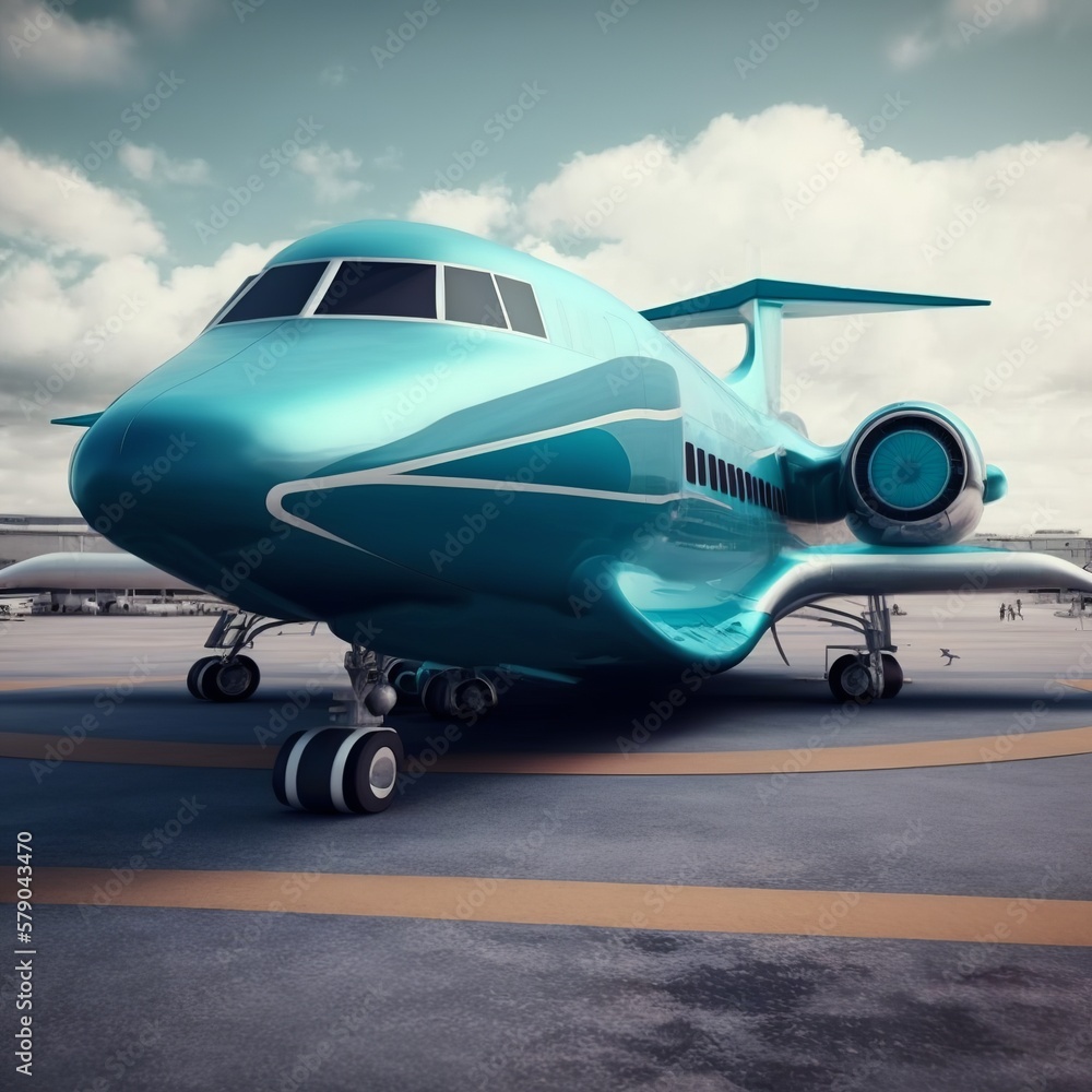 blue modern passenger plane the runway directly fly travel vacation ...