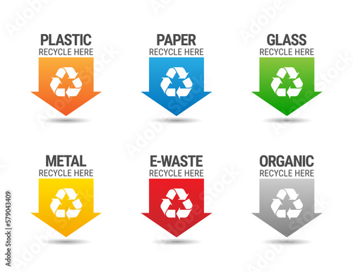 Recycling materials types icon set vector concept