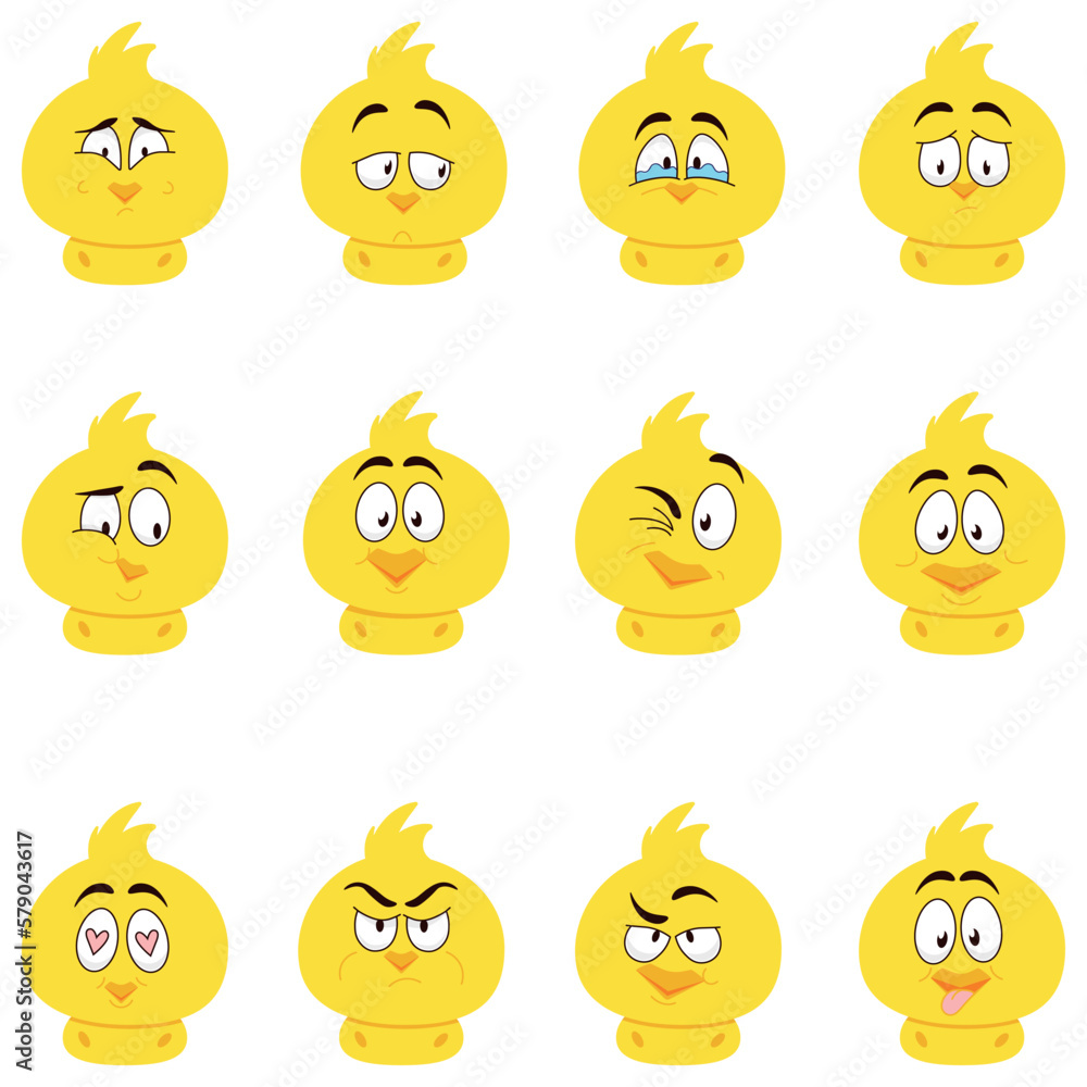 Character, emotions. Set of cute chickens for Easter. Vector illustration. Character, emotions. Set of cute chickens for Easter. Vector illustration.