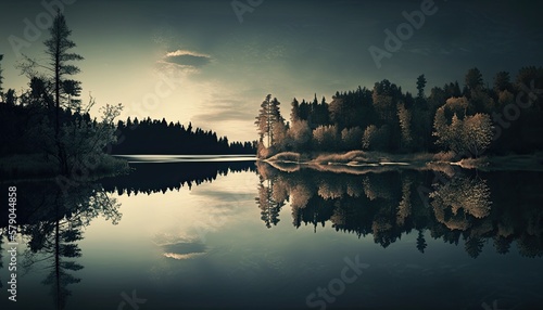 Calm reflective serene peaceful lake (AI generated)