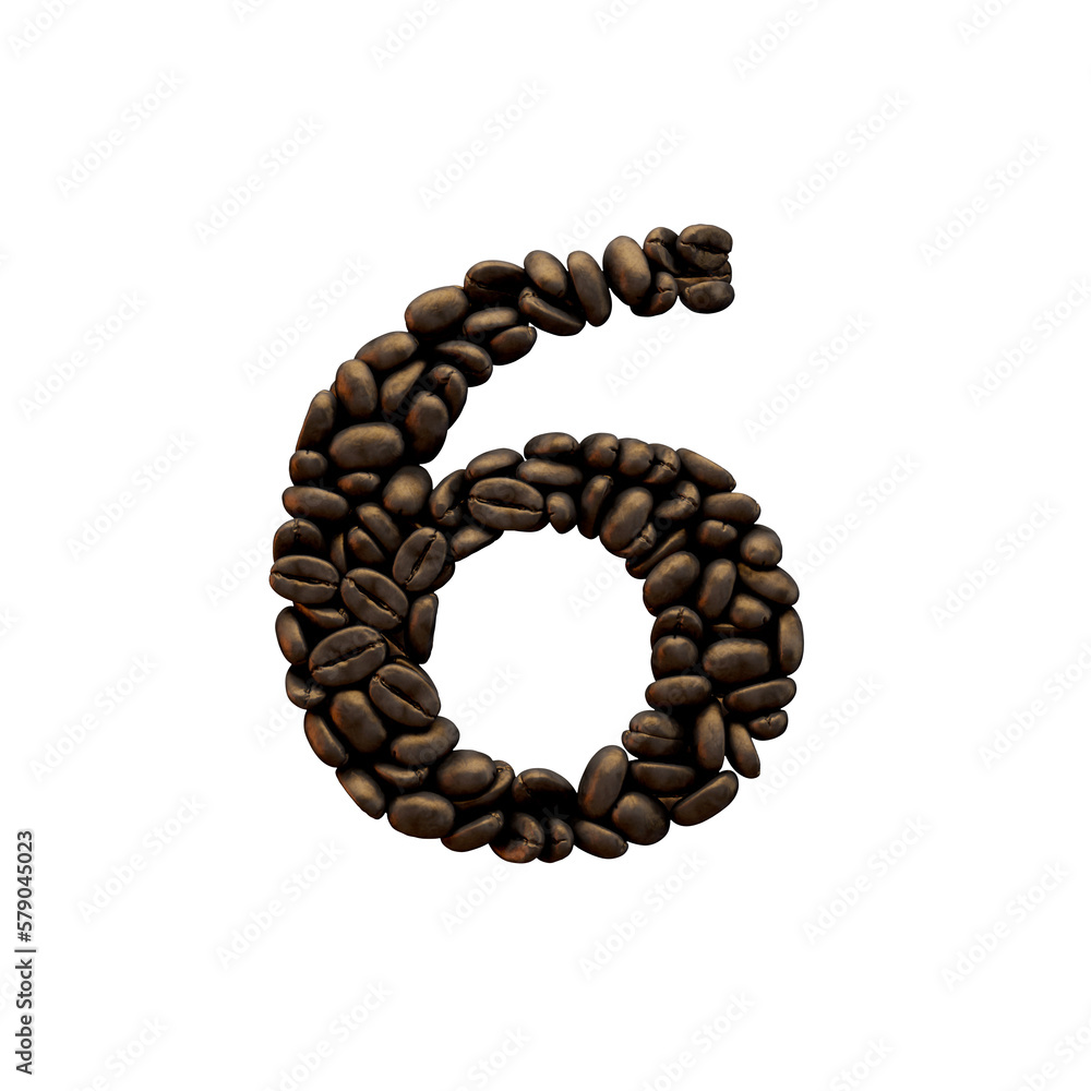 Obraz premium Number 6 coffee bean font lettering.