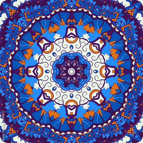 Seamless tile texture. Tracery mehndi design image. Ethnic doodle art. Curved doodling picture. Vector