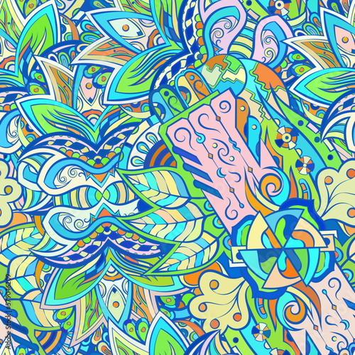Tracery seamless pattern. Mehndi design. Ethnic doodle texture. Curved doodling background. Vector