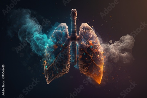 Human lungs breathing smoke and pollution. Generative AI 